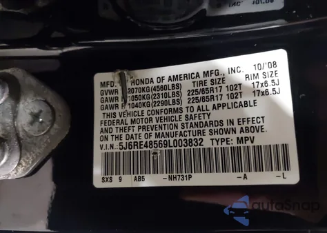 2009 Honda Cr-V Ex from USA, damaged, VIN 5J6RE48569L003832